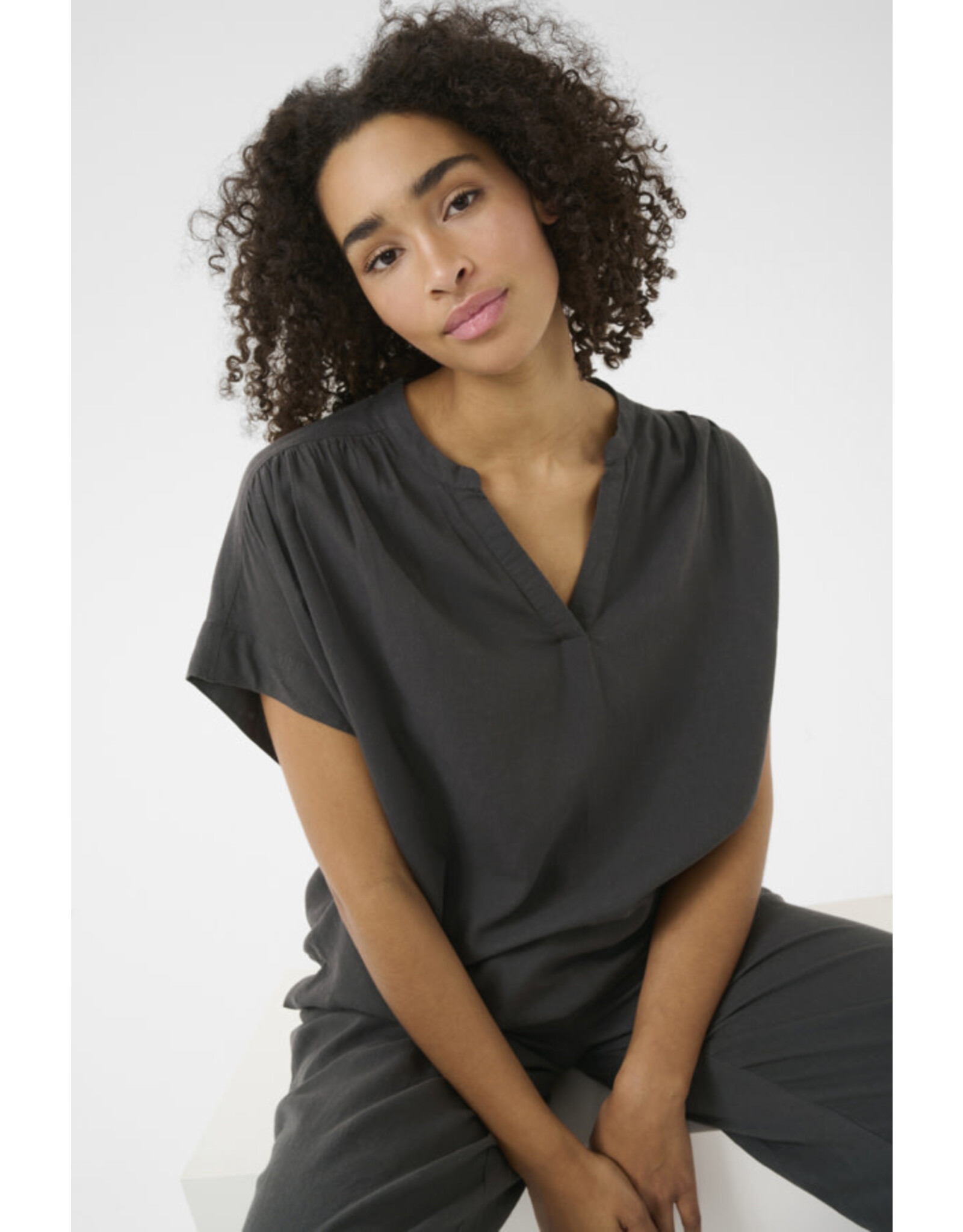 Kaffe Kaffe - Milia Short Sleeve Blouse (Black Oyster)
