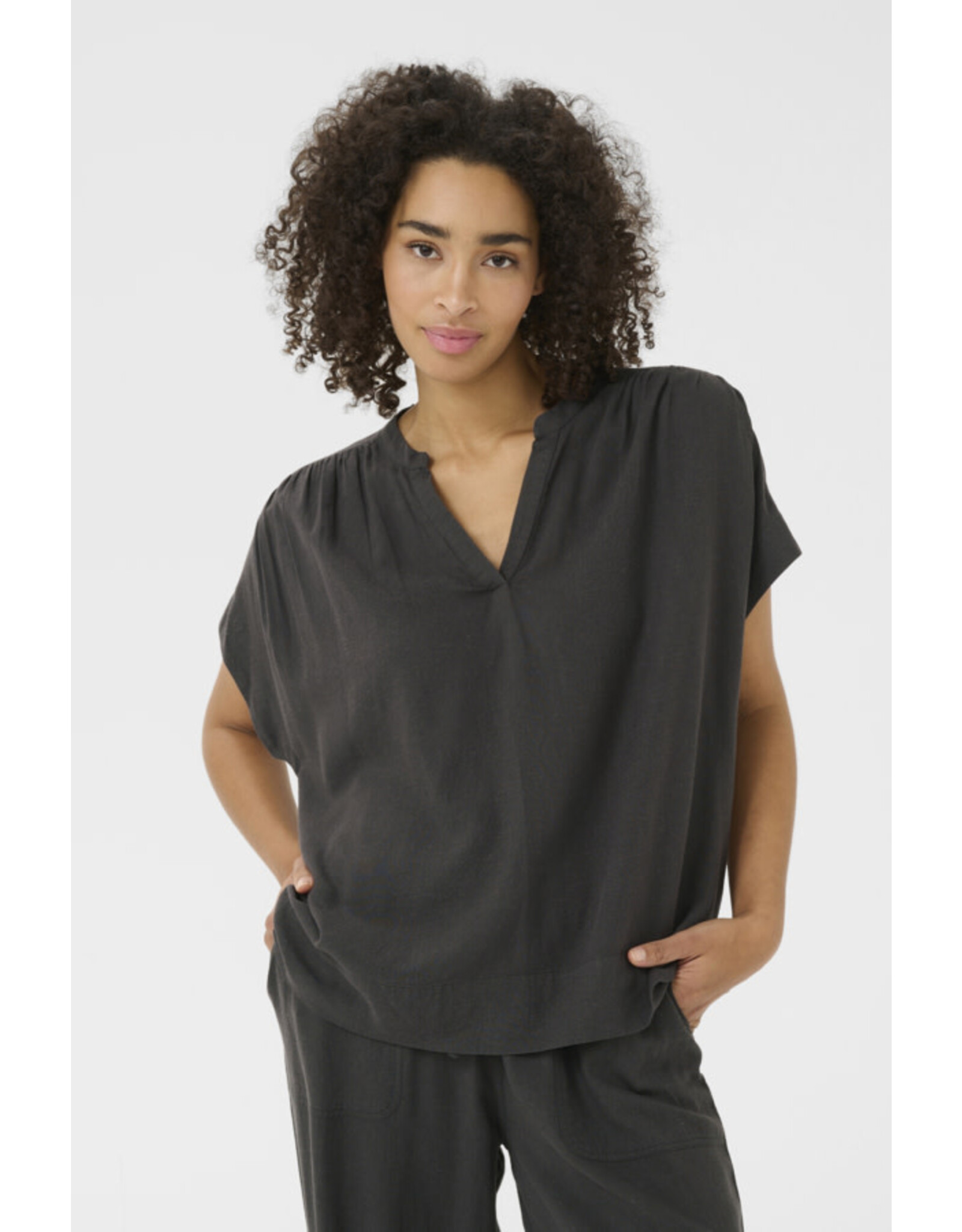 Kaffe Kaffe - Milia Short Sleeve Blouse (Black Oyster)