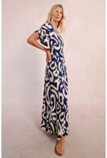 Molly Bracken Molly Bracken - V Neck Long Printed Dress (Navy)
