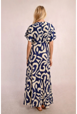 Molly Bracken Molly Bracken - V Neck Long Printed Dress (Navy)