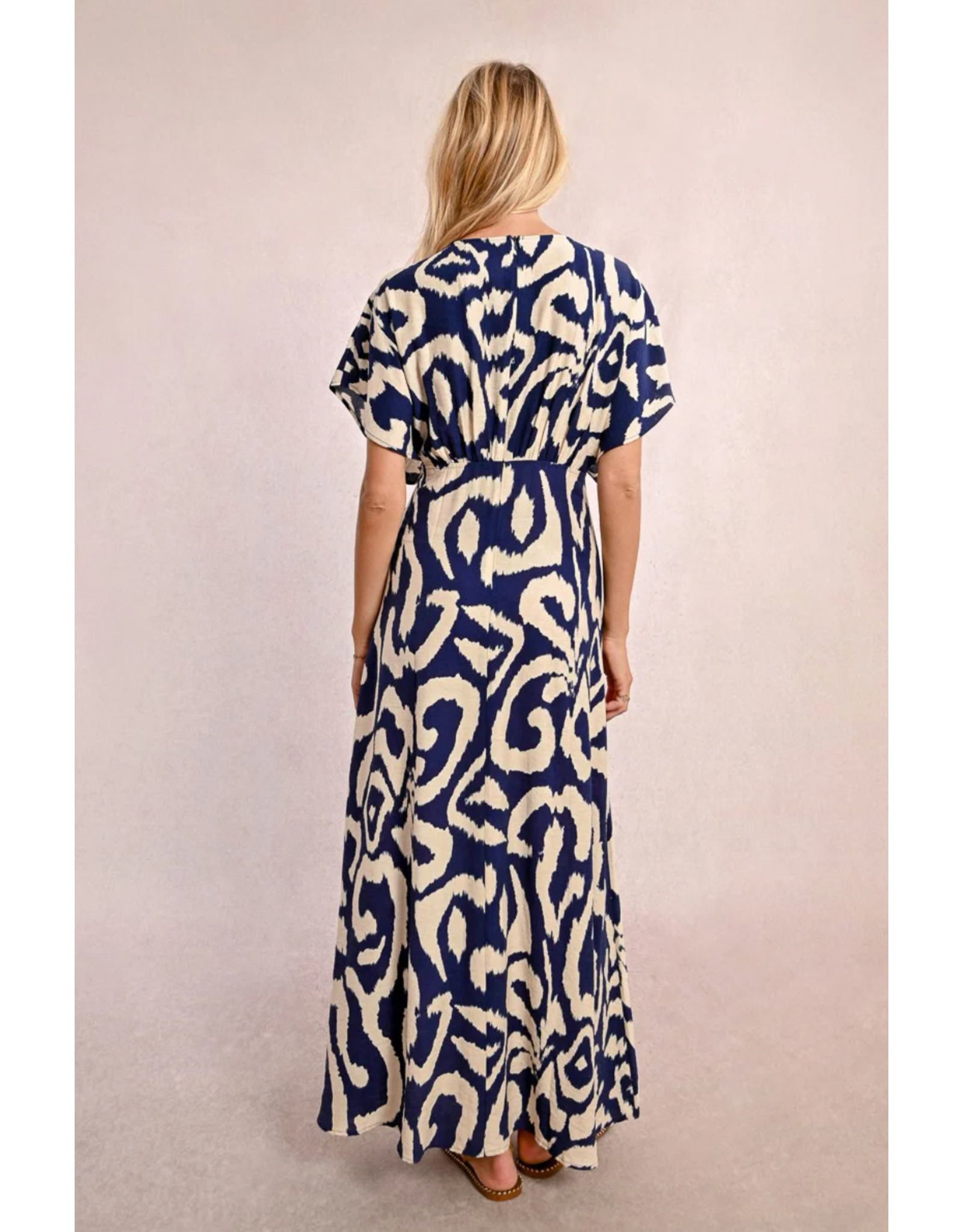 Molly Bracken Molly Bracken - V Neck Long Printed Dress (Navy)