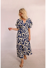 Molly Bracken Molly Bracken - V Neck Long Printed Dress (Navy)