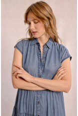 Molly Bracken Molly Bracken -  Maxi Length Tiered Shirt Dress (Blue Denim)