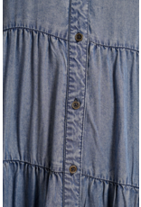 Molly Bracken Molly Bracken -  Maxi Length Tiered Shirt Dress (Blue Denim)