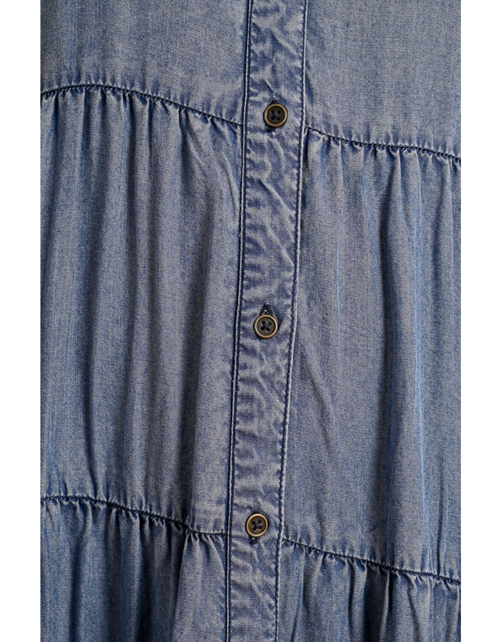 Molly Bracken Molly Bracken -  Maxi Length Tiered Shirt Dress (Blue Denim)