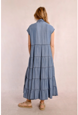 Molly Bracken Molly Bracken -  Maxi Length Tiered Shirt Dress (Blue Denim)