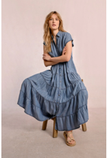 Molly Bracken Molly Bracken -  Maxi Length Tiered Shirt Dress (Blue Denim)