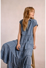 Molly Bracken Molly Bracken -  Maxi Length Tiered Shirt Dress (Blue Denim)