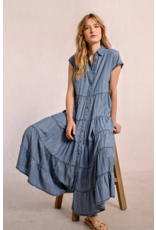 Molly Bracken Molly Bracken -  Maxi Length Tiered Shirt Dress (Blue Denim)