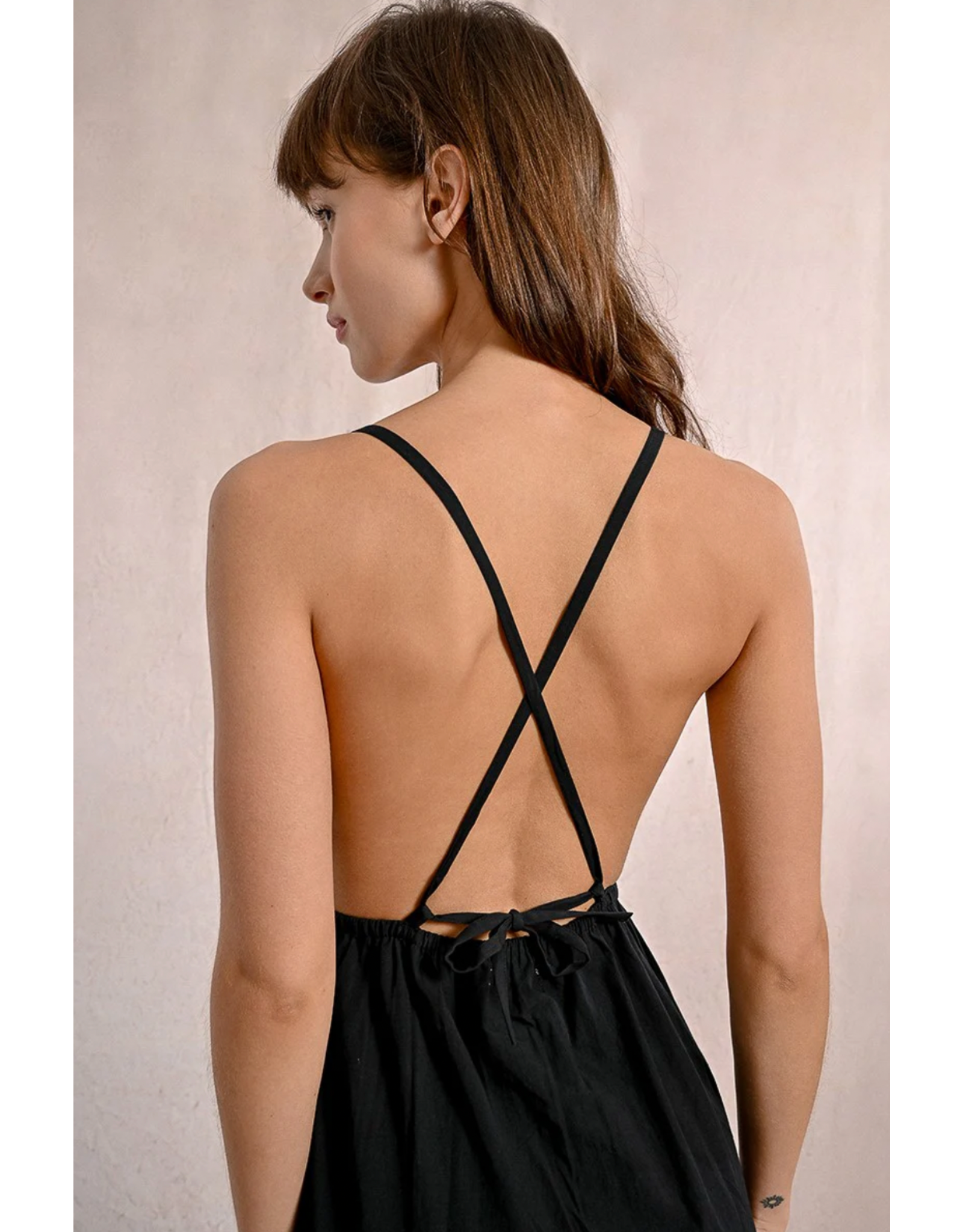Molly Bracken Molly Bracken -  Maxi Dress with Cross Back (Black)