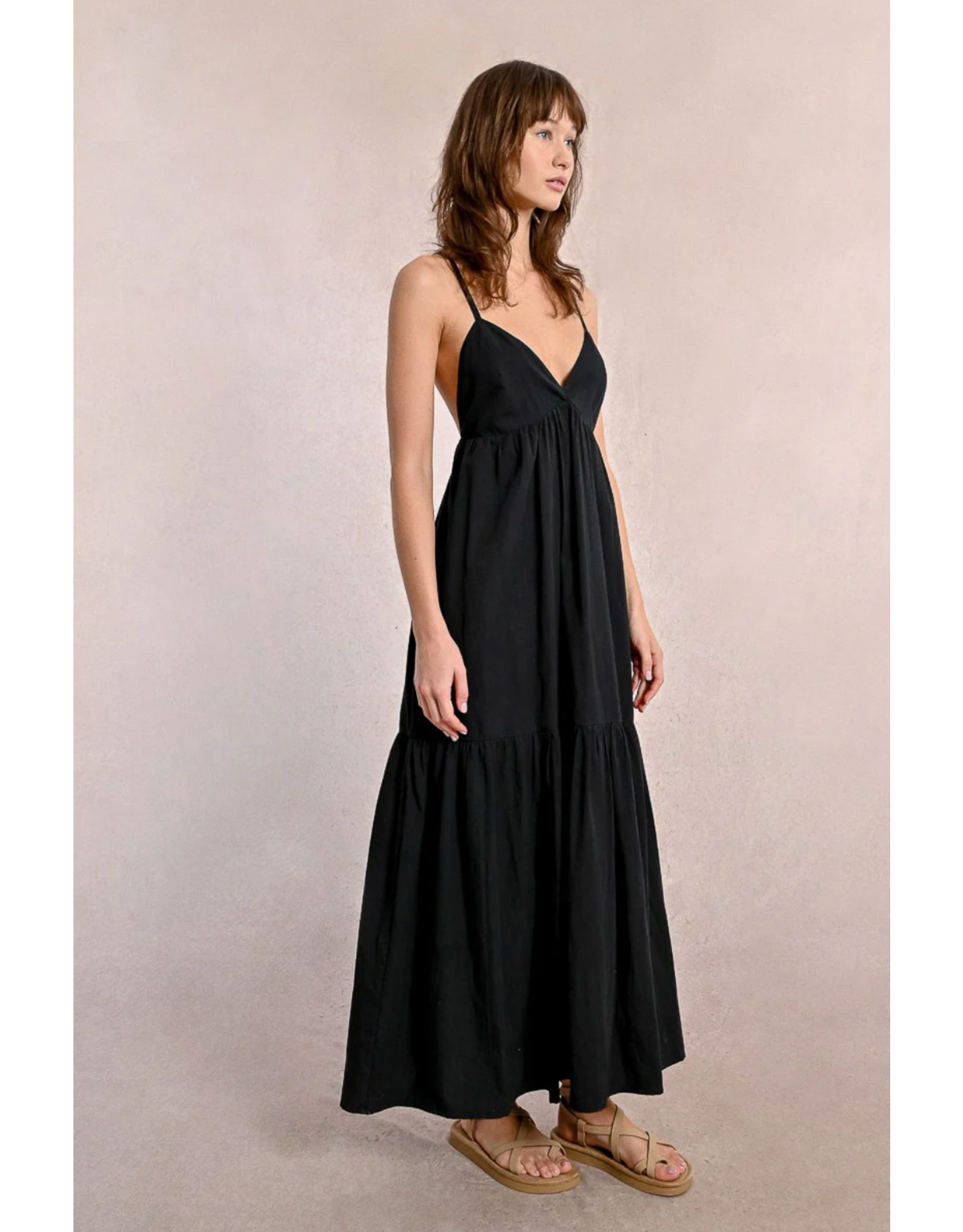Molly Bracken Molly Bracken -  Maxi Dress with Cross Back (Black)