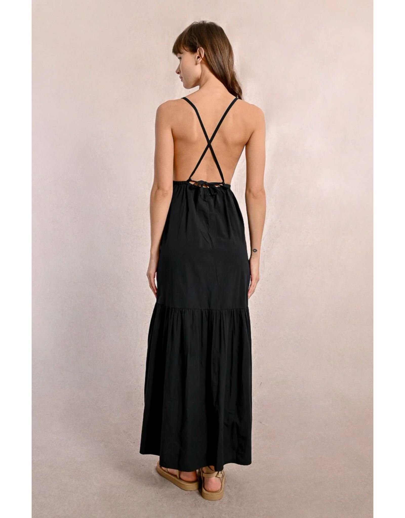 Molly Bracken Molly Bracken -  Maxi Dress with Cross Back (Black)