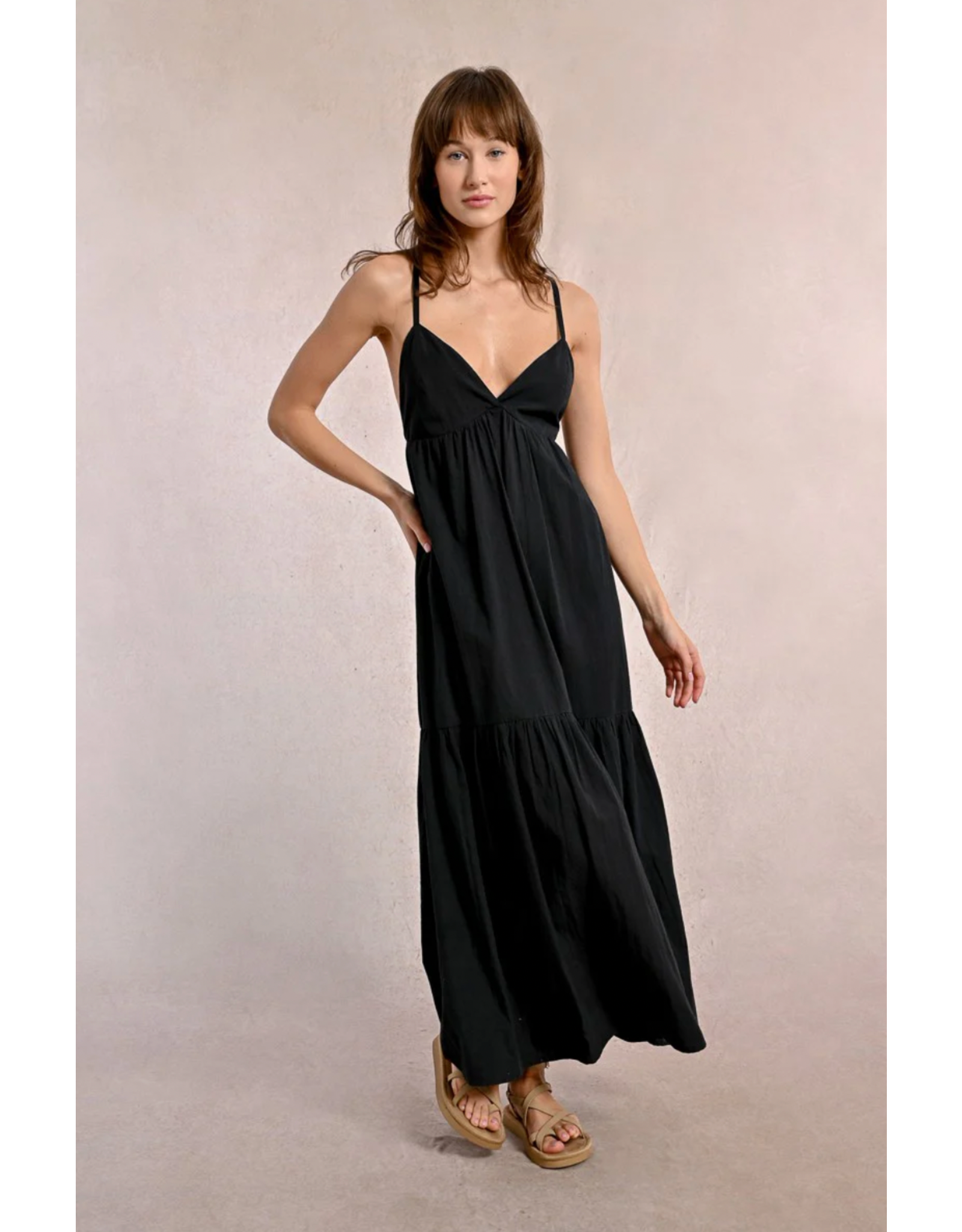 Molly Bracken Molly Bracken -  Maxi Dress with Cross Back (Black)