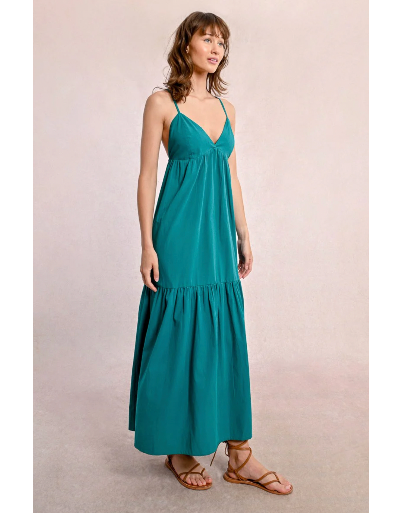Molly Bracken Molly Bracken -  Maxi Dress with Cross Back (Emerald Green)