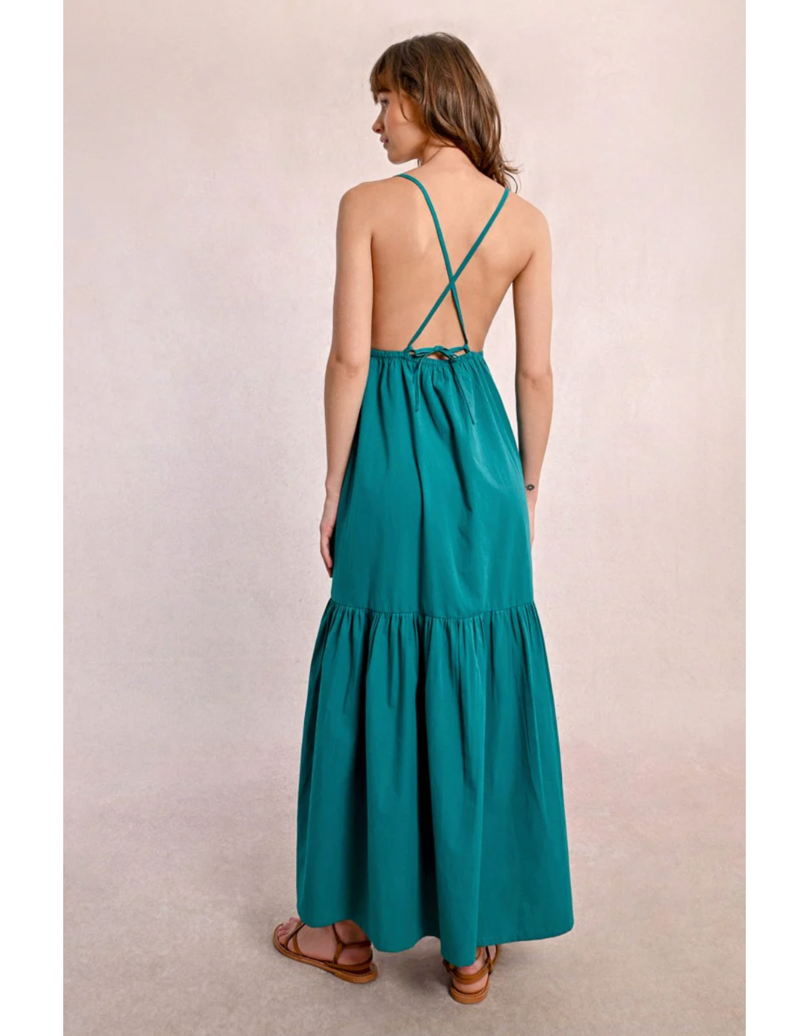 Molly Bracken Molly Bracken -  Maxi Dress with Cross Back (Emerald Green)