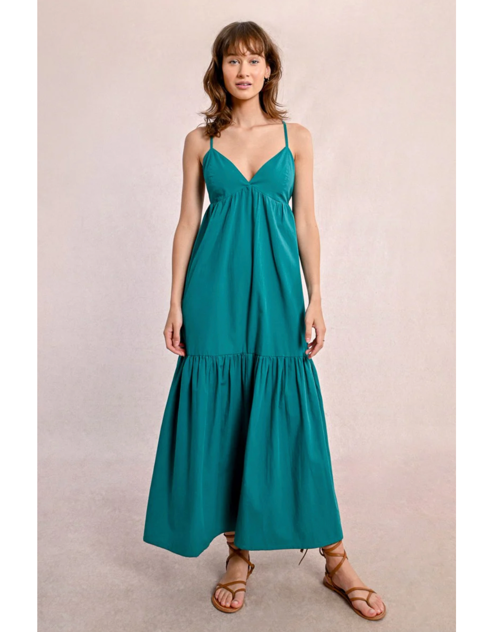 Molly Bracken Molly Bracken -  Maxi Dress with Cross Back (Emerald Green)