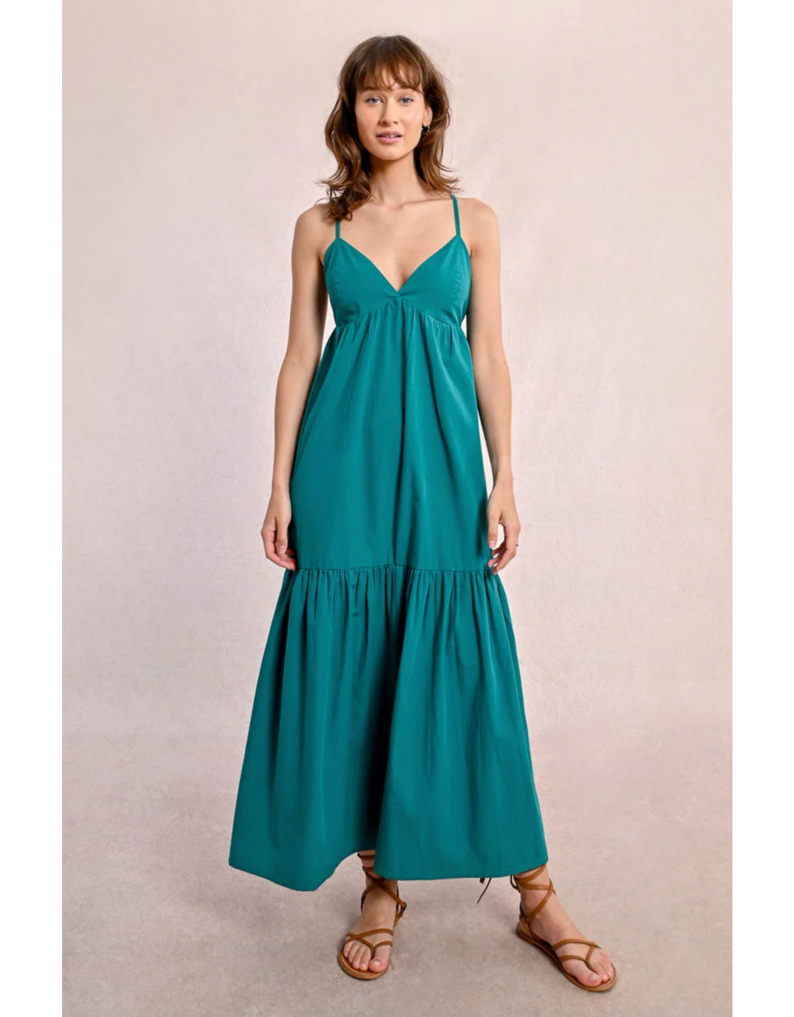 Molly Bracken Molly Bracken -  Maxi Dress with Cross Back (Emerald Green)