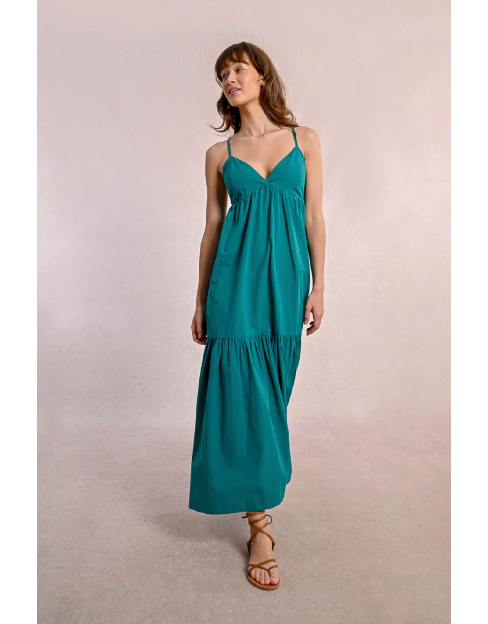 Molly Bracken Molly Bracken -  Maxi Dress with Cross Back (Emerald Green)