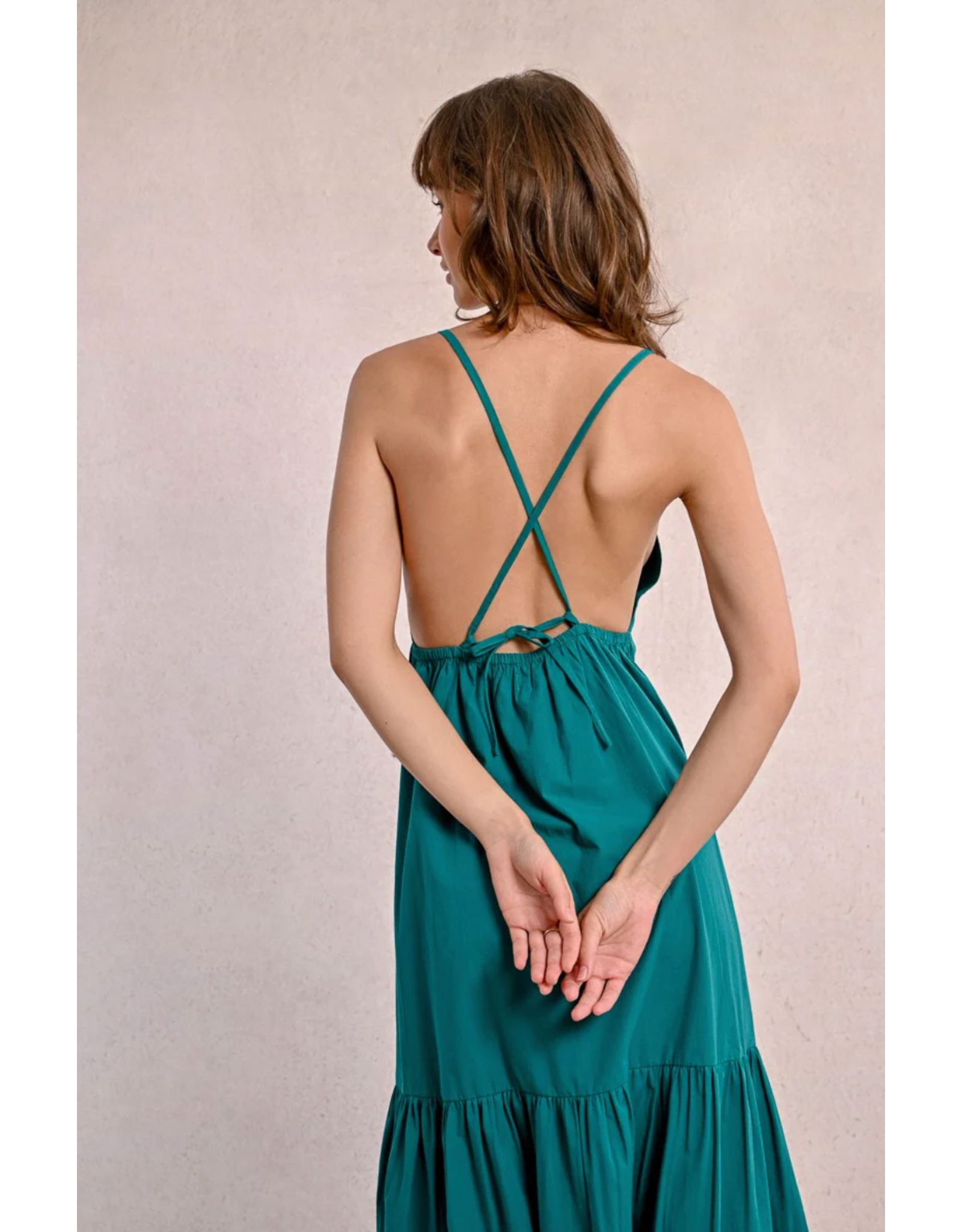 Molly Bracken Molly Bracken -  Maxi Dress with Cross Back (Emerald Green)