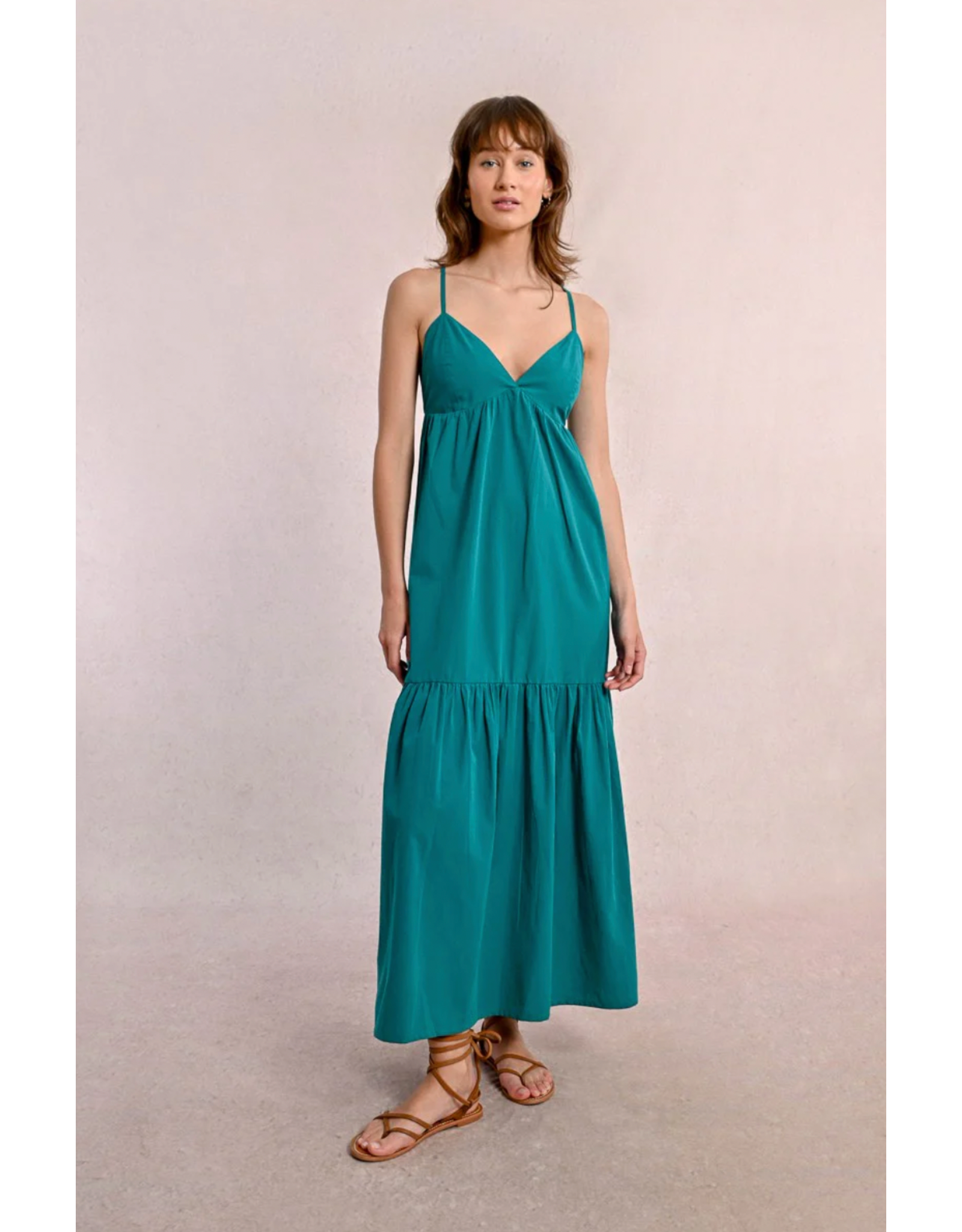 Molly Bracken Molly Bracken -  Maxi Dress with Cross Back (Emerald Green)