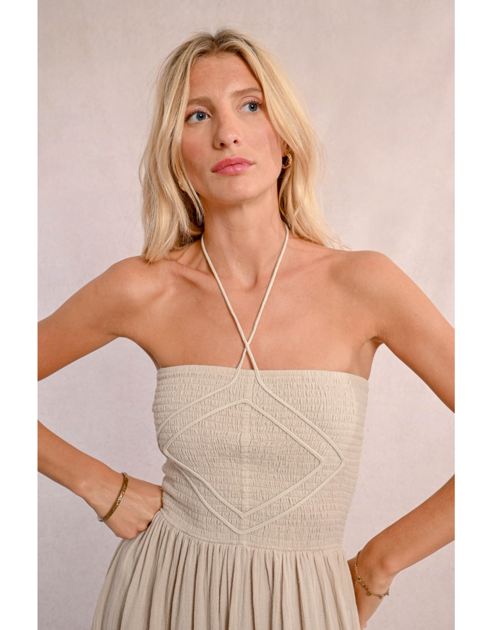 Molly Bracken Molly Bracken -  Strapless Smocked Dress (Beige)