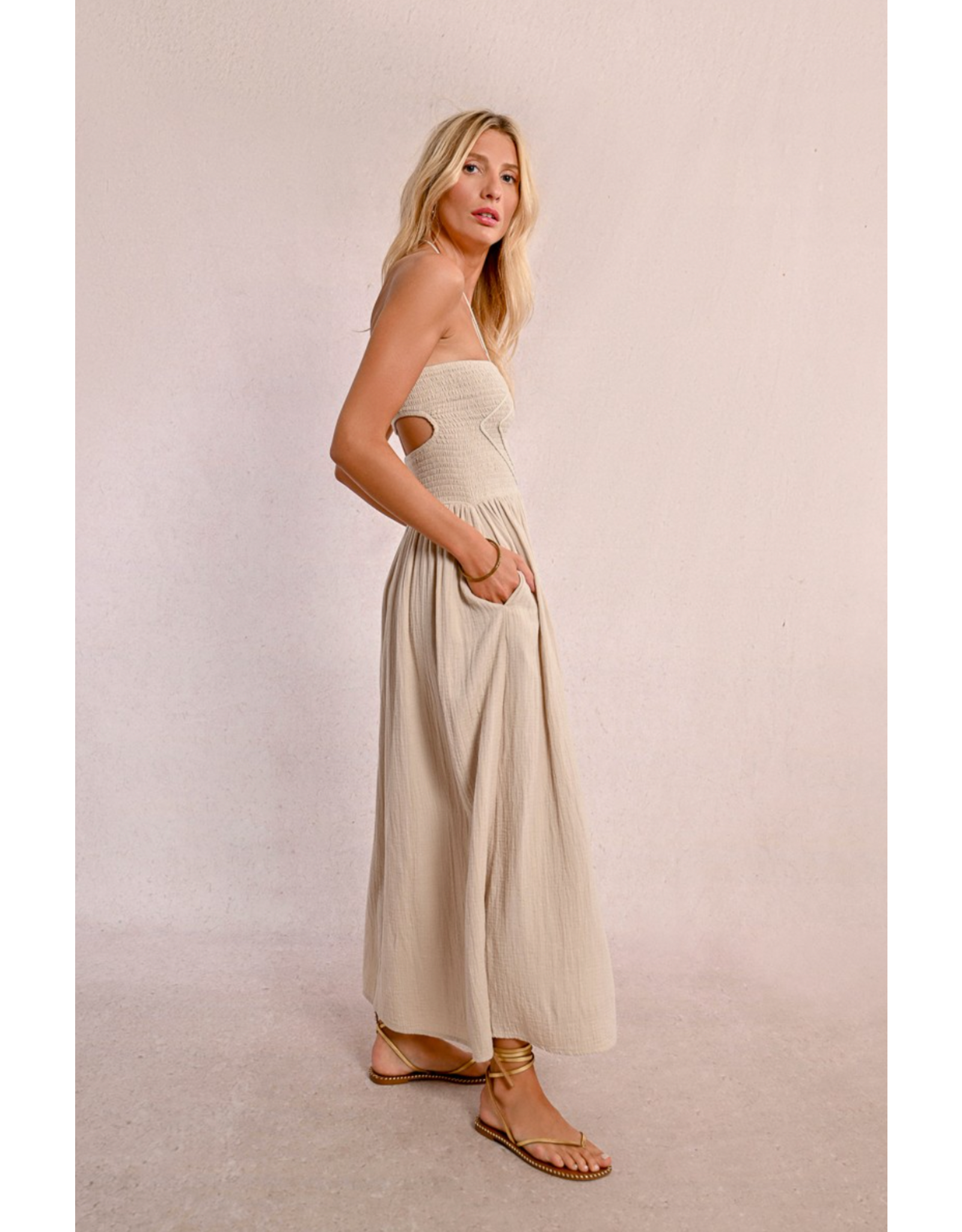 Molly Bracken Molly Bracken -  Strapless Smocked Dress (Beige)