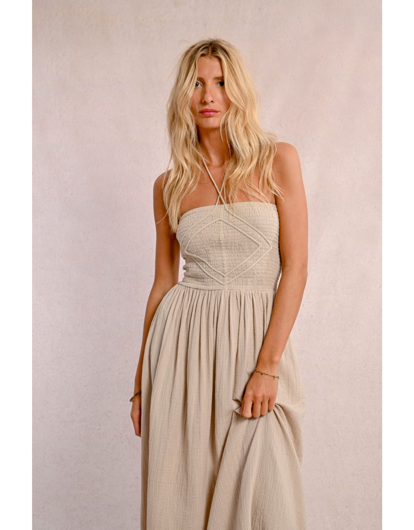 Molly Bracken Molly Bracken -  Strapless Smocked Dress (Beige)