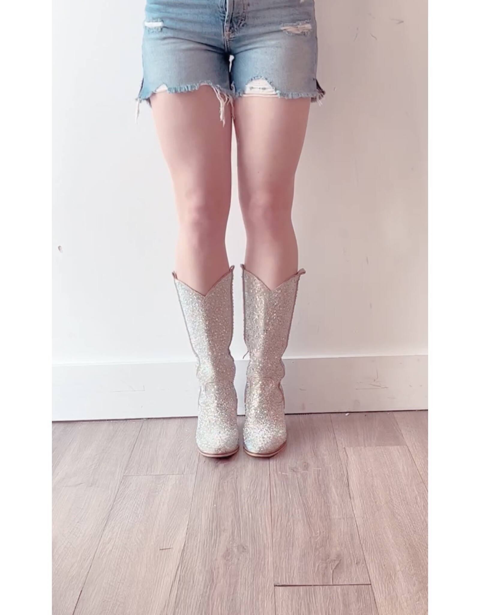 Let's See Style Alice 12 knee height rhinestone western boot (Silver)