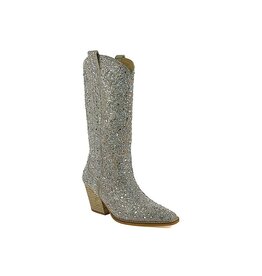 Let's See Style Alice 12 knee height rhinestone western boot (Silver)