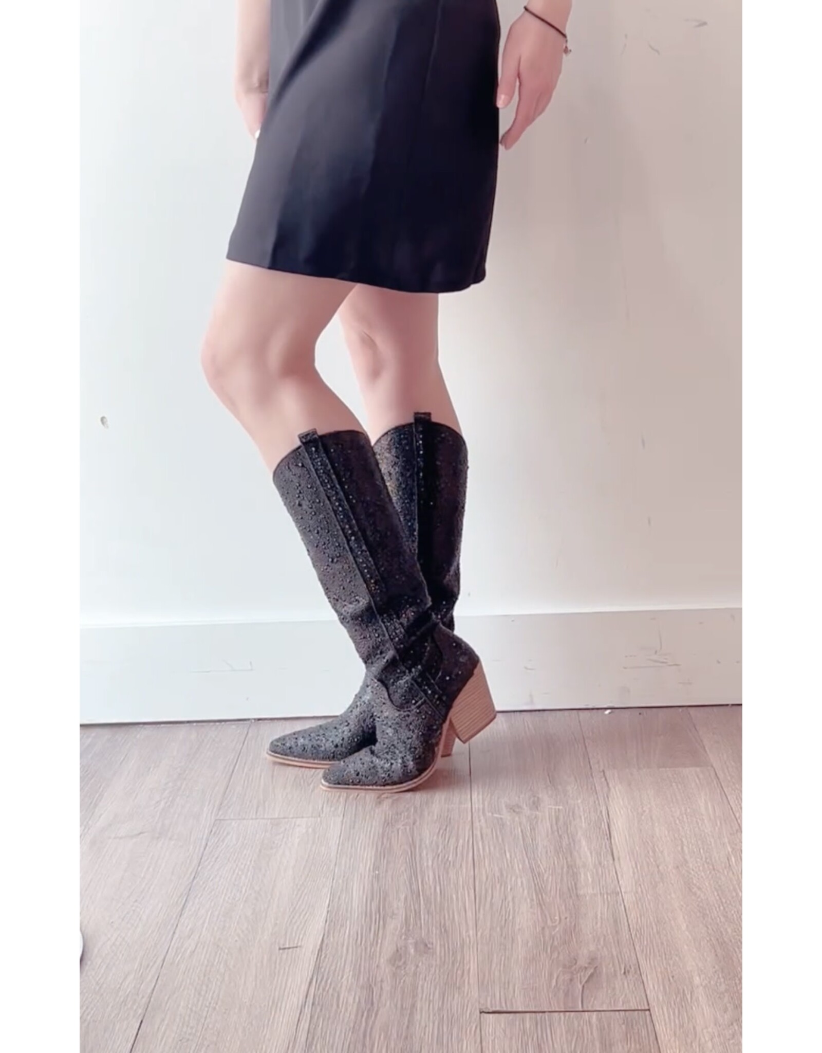Let's See Style Alice 15 extended knee height rhinestone western boot (Black)