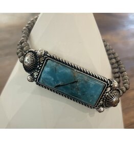 Blandice Turquoise rectangle and silver bead stretch bracelet