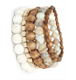 Blandice Natural stone / wood / gold bracelet stack (5)