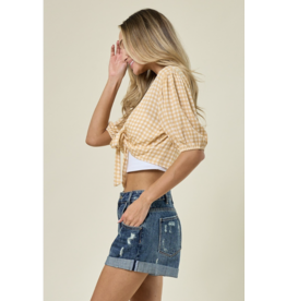 Saints & Hearts Saints & Hearts - Nola plaid print front tie top