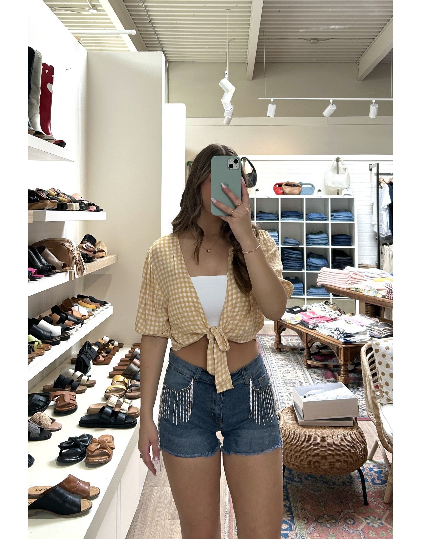 Vocal Vocal - Denim shorts with rhinestone fringe