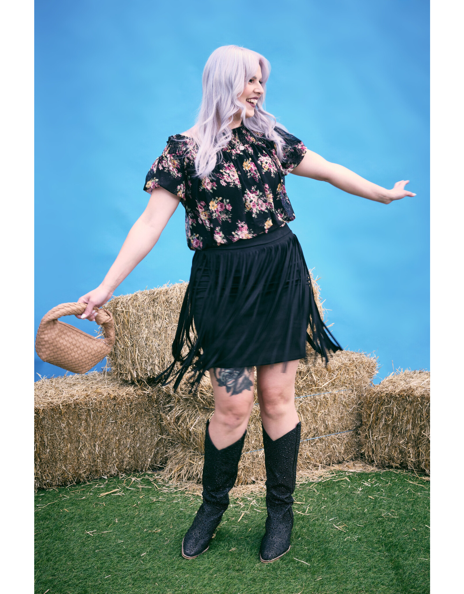 Vocal Vocal - Suede mini with fringe (Black)