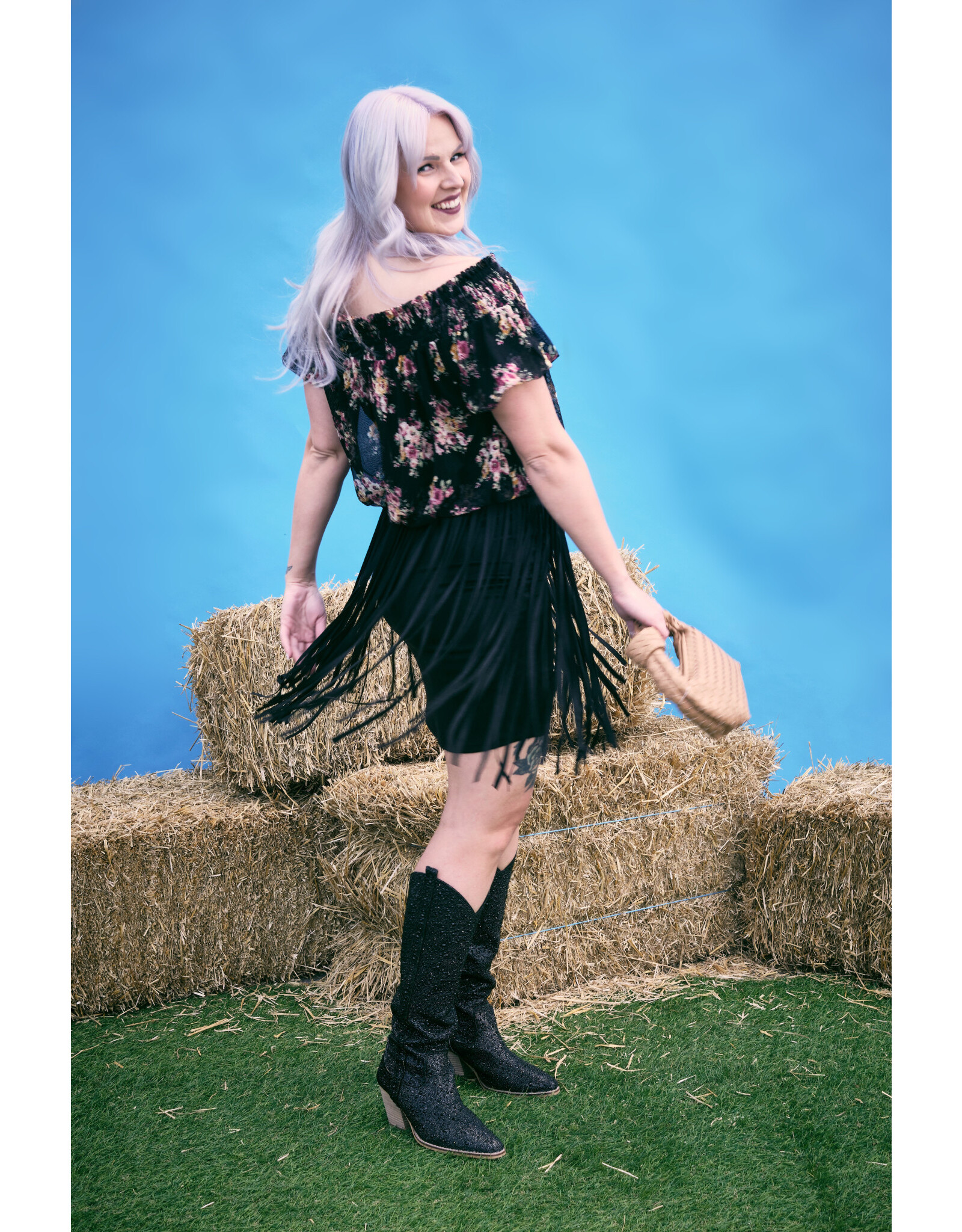 Vocal Vocal - Suede mini with fringe (Black)