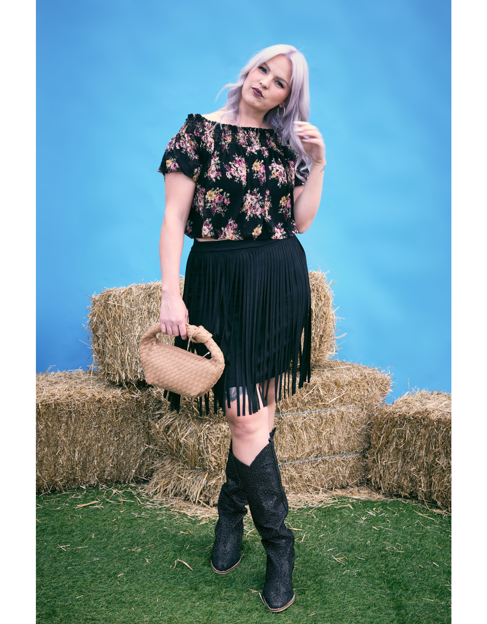Vocal Vocal - Suede mini with fringe (Black)