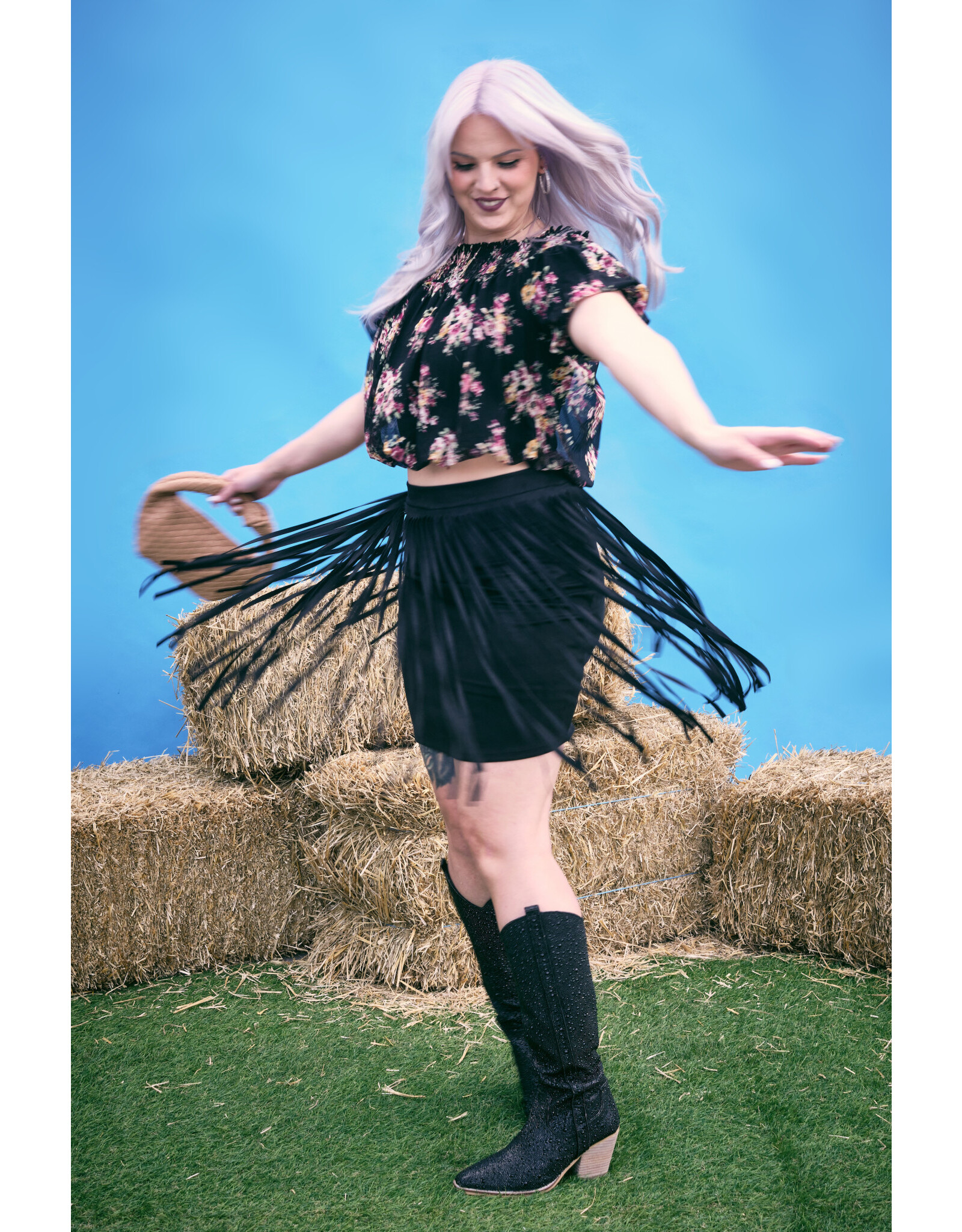 Vocal Vocal - Suede mini with fringe (Black)