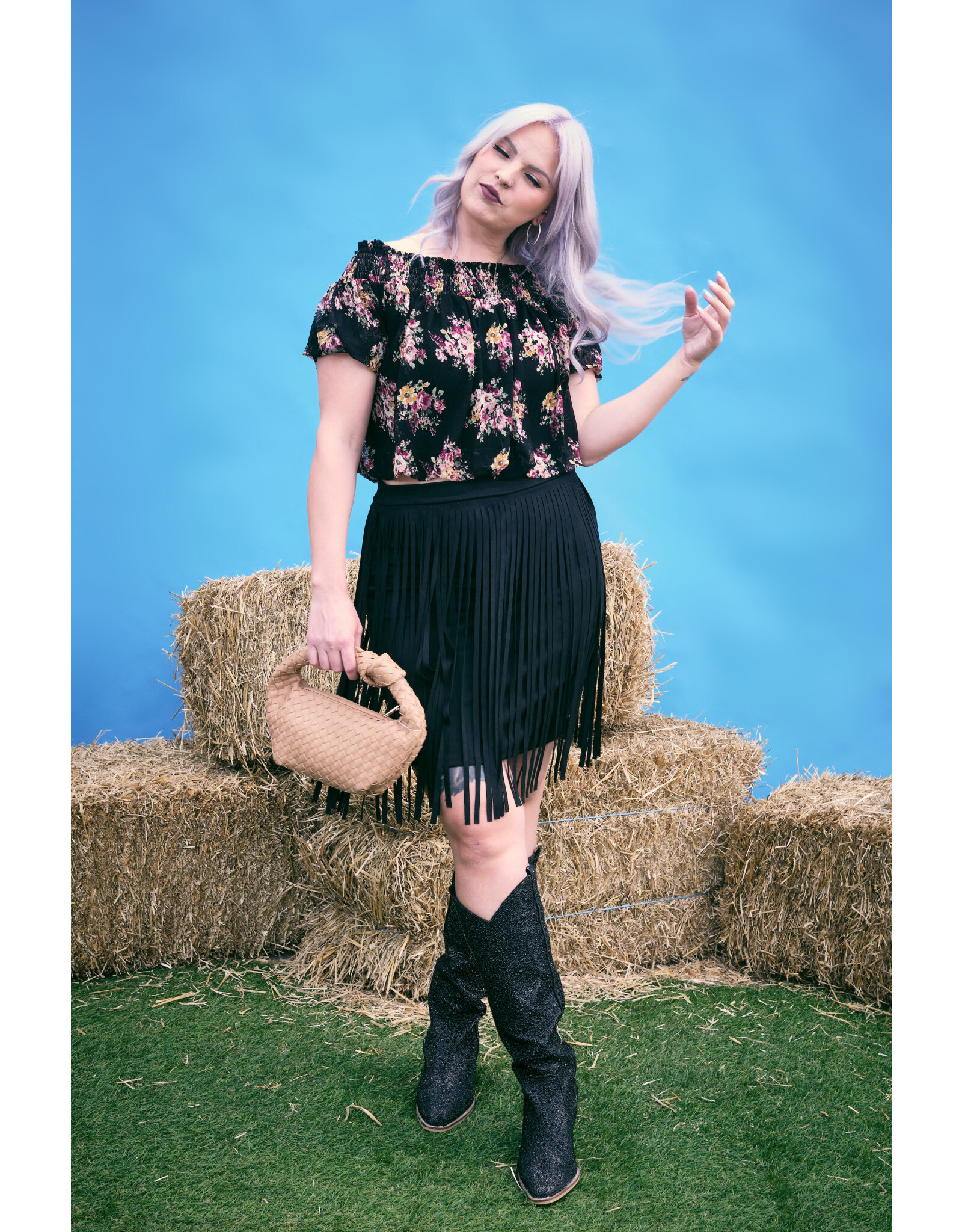 Vocal Vocal - Suede mini with fringe (Black)