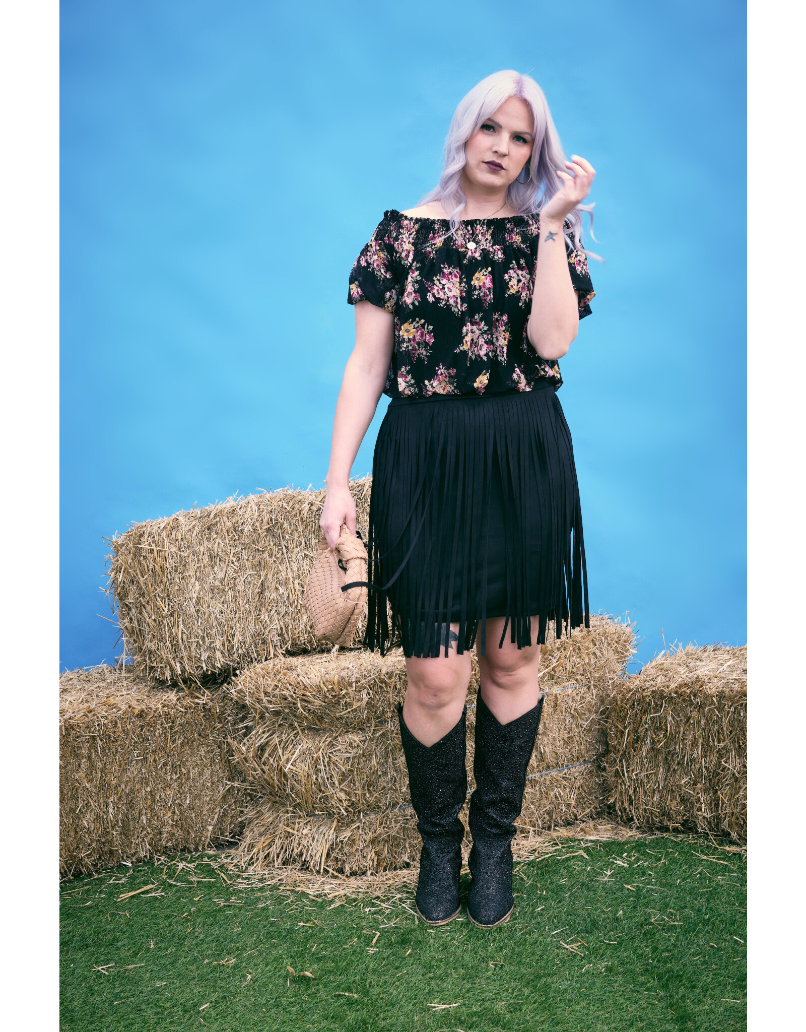 Vocal Vocal - Suede mini with fringe (Black)