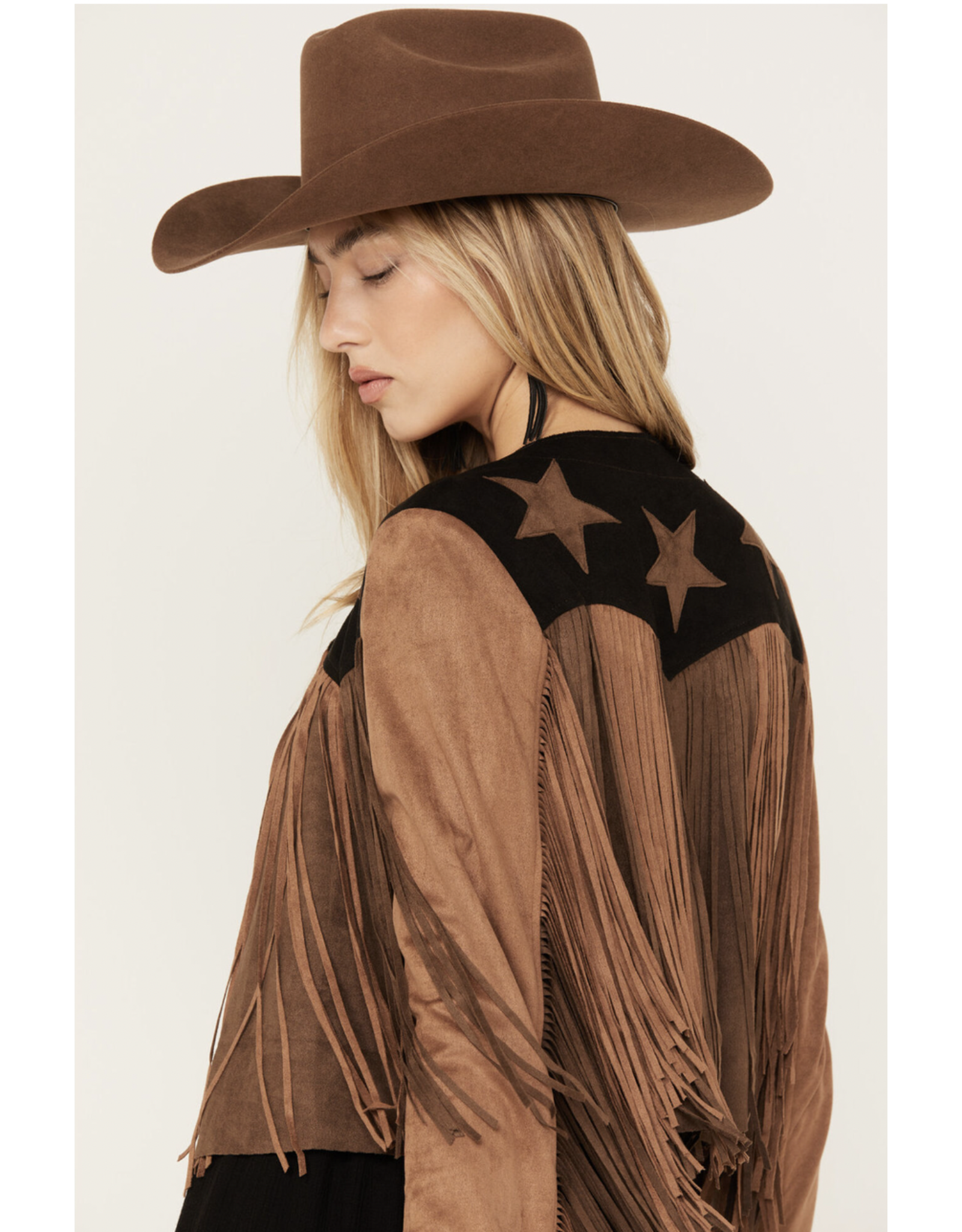 Vocal Vocal - Western jacket with long fringe and stars (Brown)
