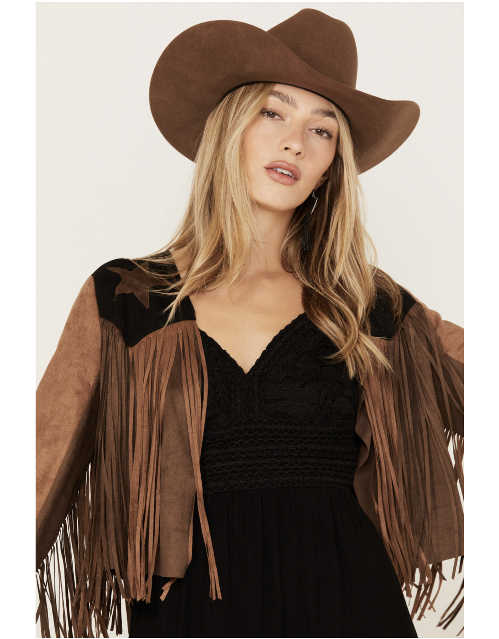 Vocal Vocal - Western jacket with long fringe and stars (Brown)