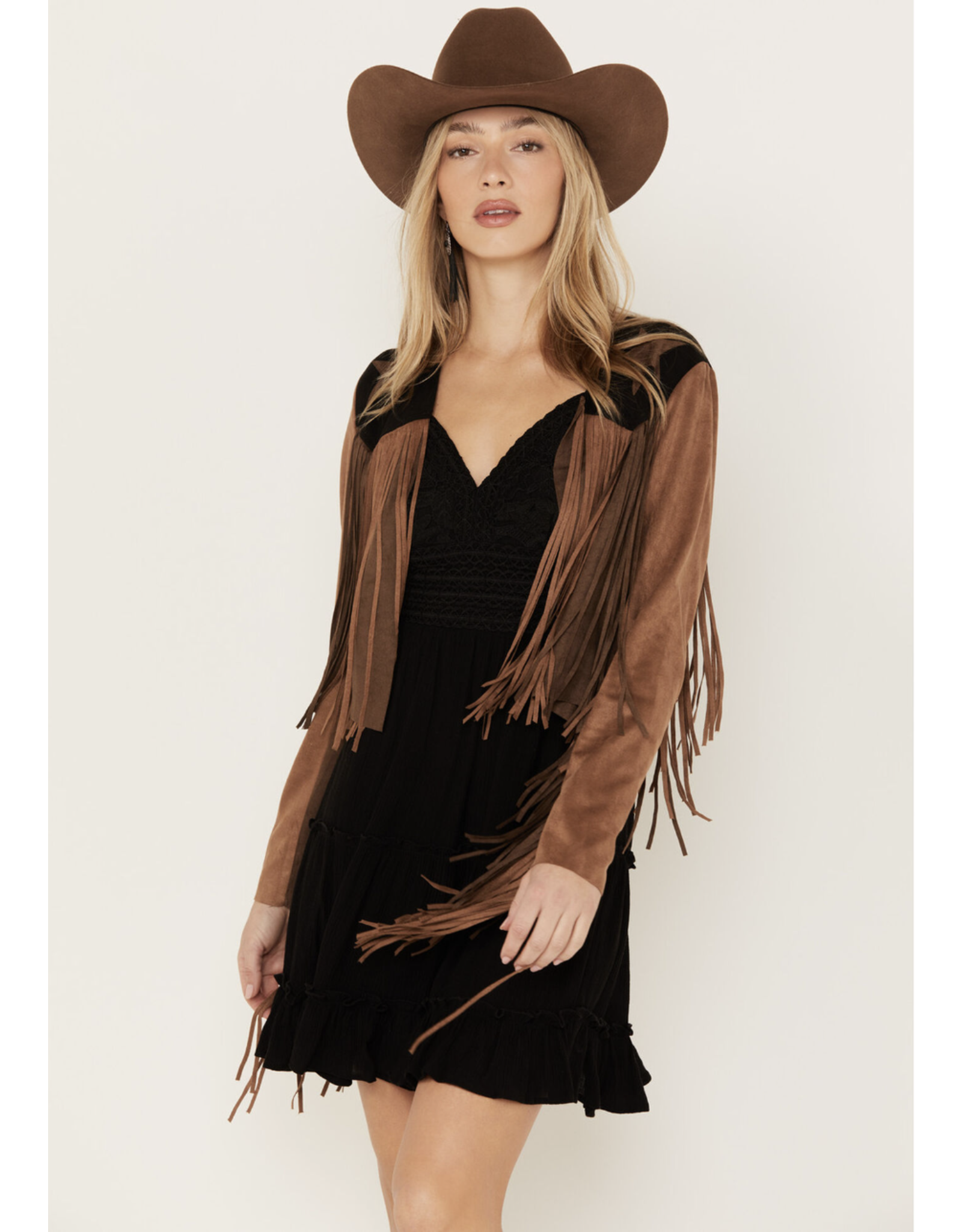 Vocal Vocal - Western jacket with long fringe and stars (Brown)