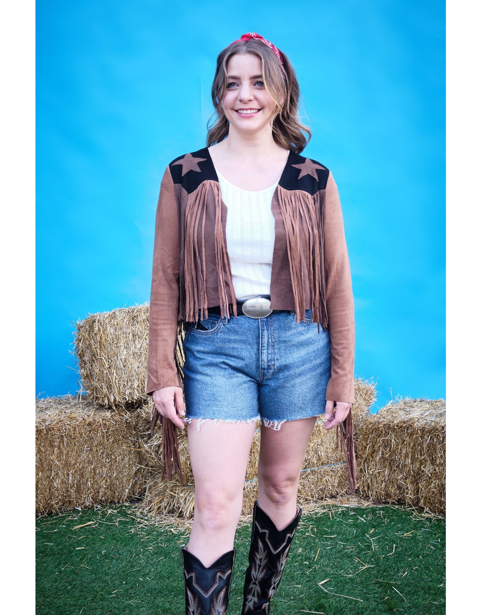 Vocal Vocal - Western jacket with long fringe and stars (Brown)