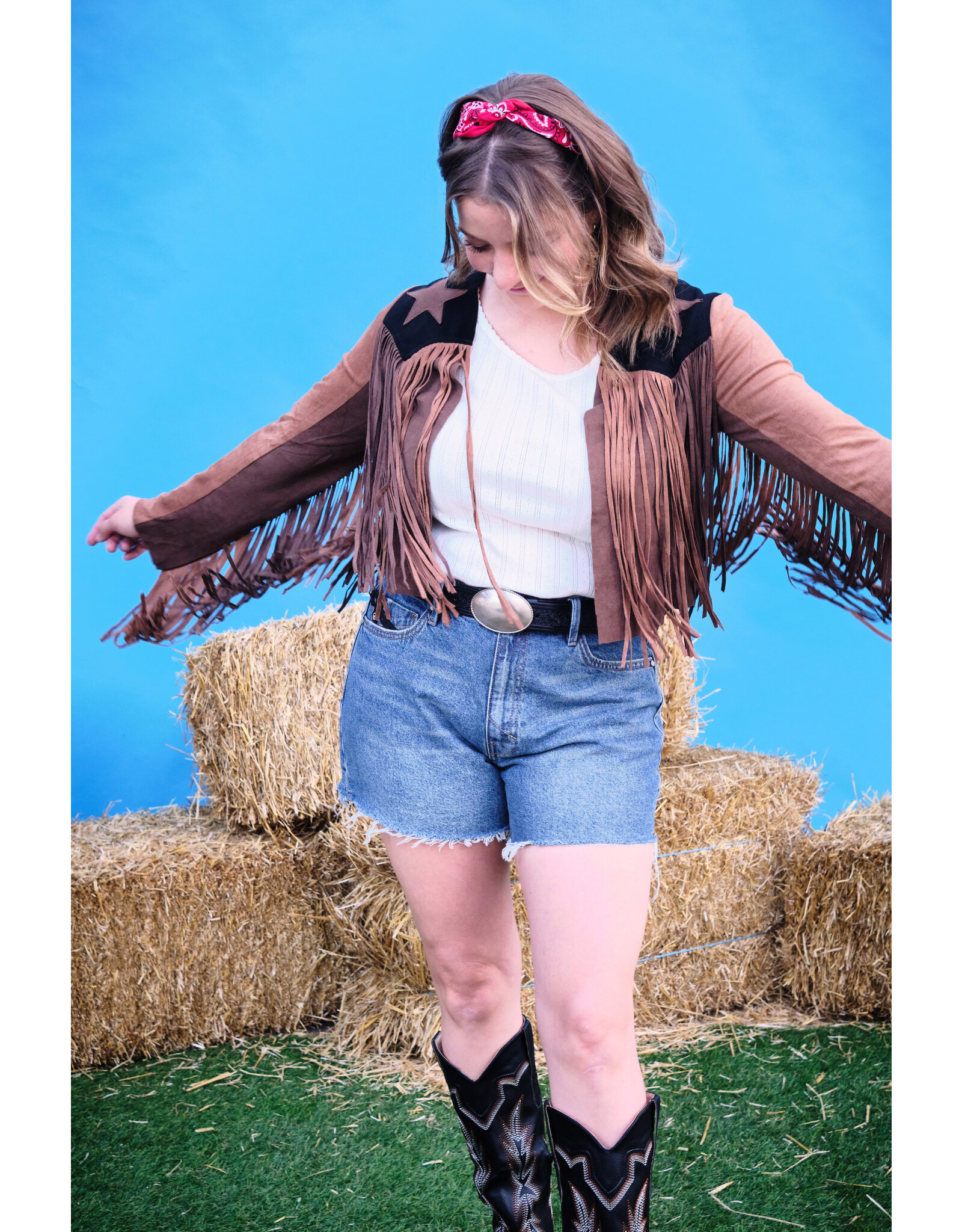 Vocal Vocal - Western jacket with long fringe and stars (Brown)