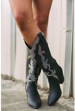 Qupid Zane 85  rhinestone western boot (Black Distressed)