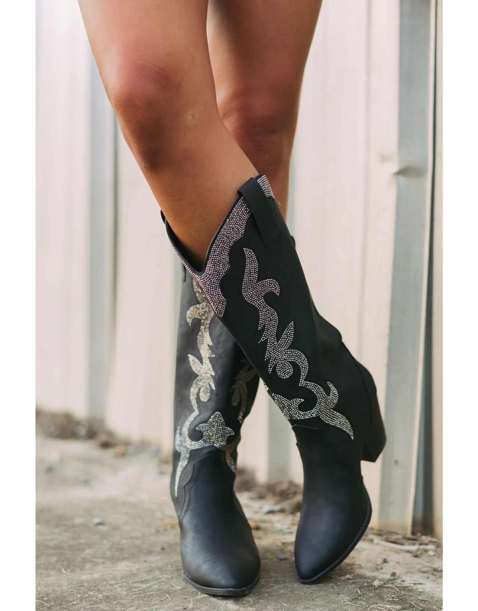 Qupid Zane 85  rhinestone western boot (Black Distressed)