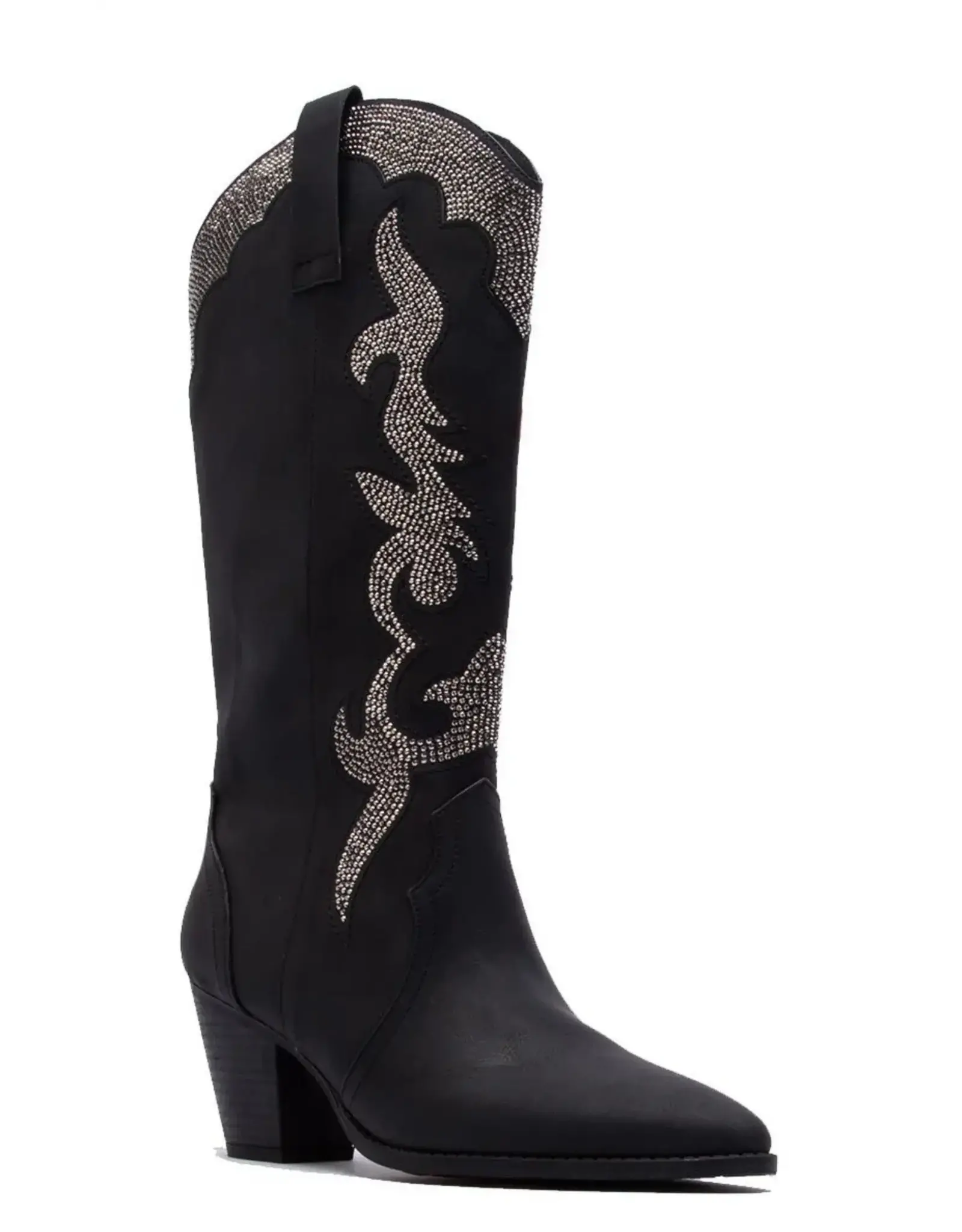Qupid Zane 85  rhinestone western boot (Black Distressed)
