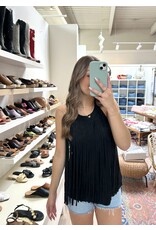 Vocal Vocal - Sleeveless suede top with fringe detail (Black)