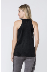 Vocal Vocal - Sleeveless suede top with fringe detail (Black)